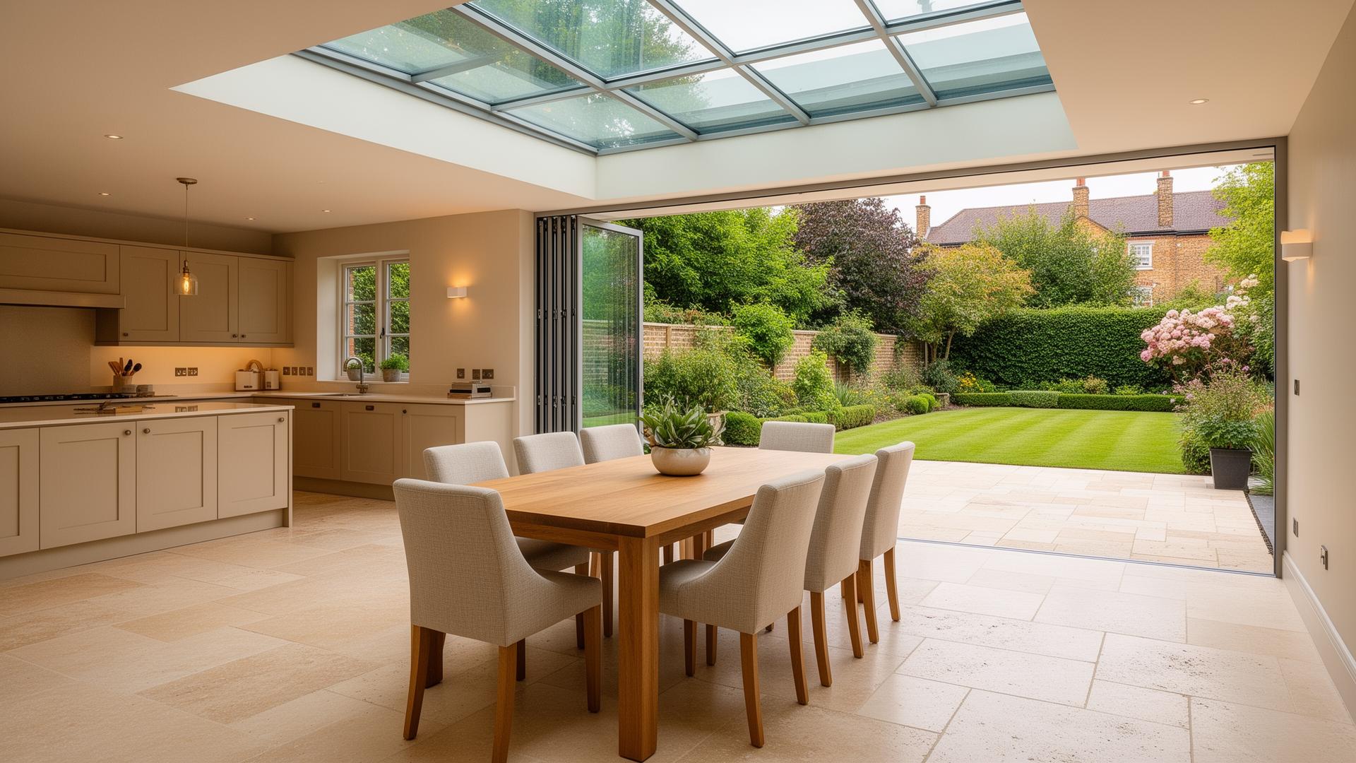 Bespoke single-storey rear glass extension completed by luxury builders in Beaconsfield Buckinghamshire